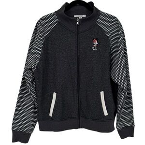 Disney Women’s Minnie Mouse‎ Full Zip Sweatshirt Jacket Gray Polka Dot Size XL